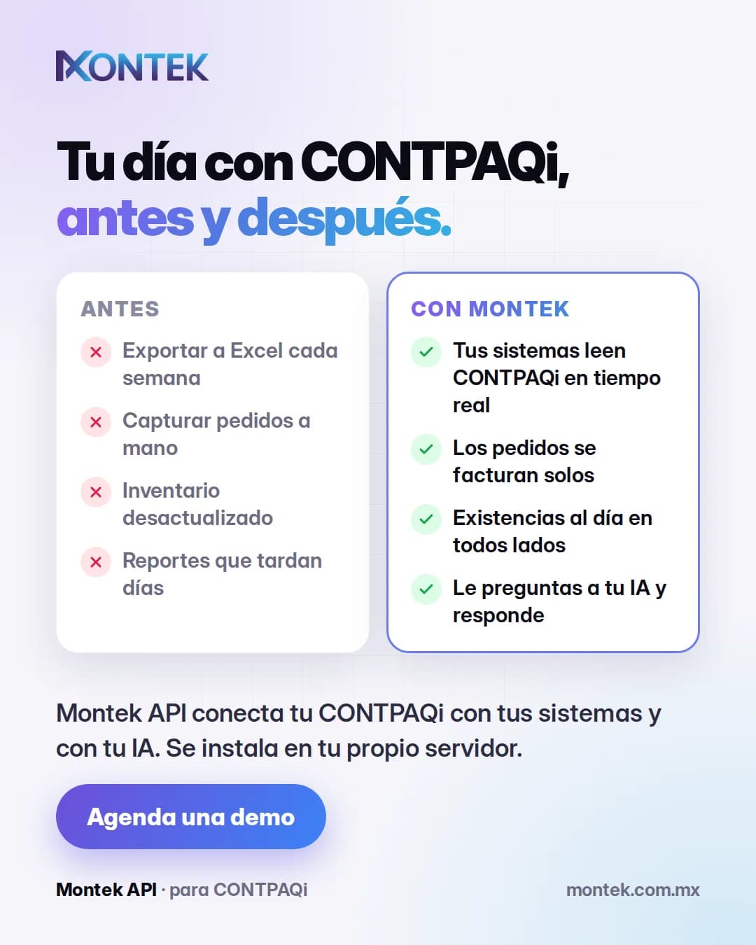 Antes y después de conectar CONTPAQi con Montek